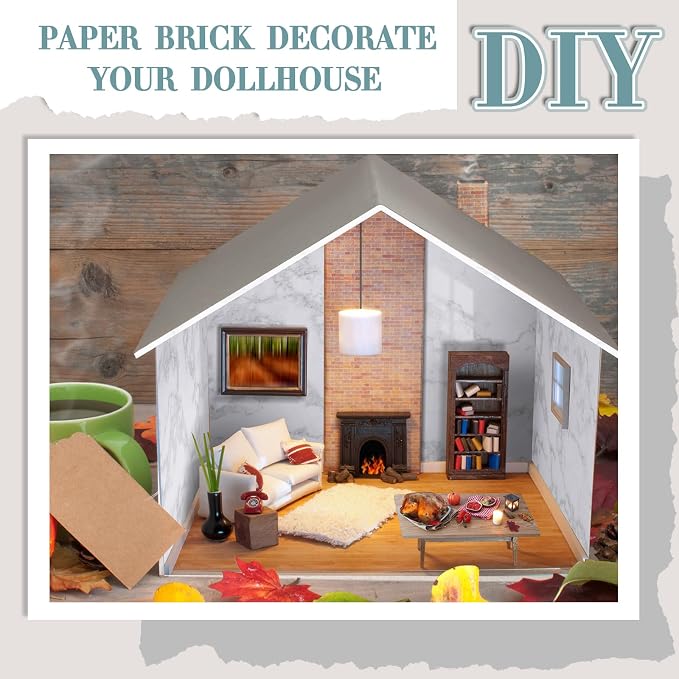 Flutesan 12 Pcs Miniature Dollhouse Wallpaper and Flooring Peel and Stick Mini DIY Self Adhesive Dollhouse Accessories 8.27 x 11.69 Inch (Marble Pattern Style)