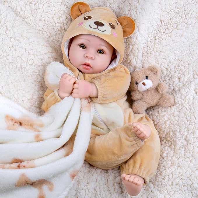 Aori 17 Inch Lifelike Baby Dolls Realistic Baby Doll with Lightweight Soft Body, Teddy Bear Outfit & Doll Accessories, Great for Role Play, Gift for Girls Age 3+