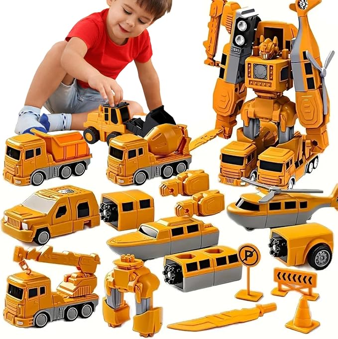 Magnetic Transform Toys for Kids, Assembled Construction Vehicle Cars Toys, Engineering Transforming Cars and Trucks, Outdoor Toddler Activities Toys for Toddler Kids Ages 4-8