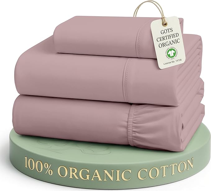 LANE LINEN Twin XL Sheets 100% Organic Cotton Soft 3pc Percale - Lilac | Twin XL Sheet Set, GOTS Certified Organic Cotton Percale - Great For Gifting, Easy-Care Machine Washable, For Hot Sleepers