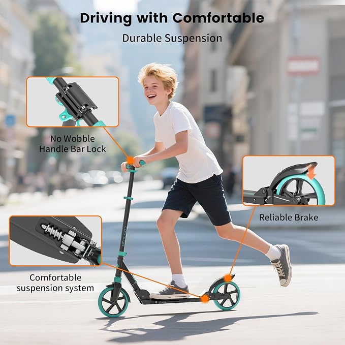 Kick Scooter for Kids 5-12, Teens, Adults, CPSC Certified Foldable Lightweight Sport Scooter with 8 Inch Wheels, Max Load 240 LBS, Gift for Childs