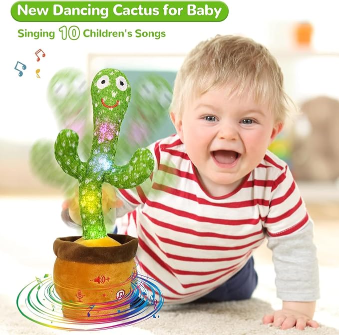 Emoin Dancing Talking Cactus Toy, Cactus Baby Toy Singing Children's Song, Mimicking Recording Repeating What You Say, Educational Interactive Baby Boys Girls Toys (Volume Adjustment)