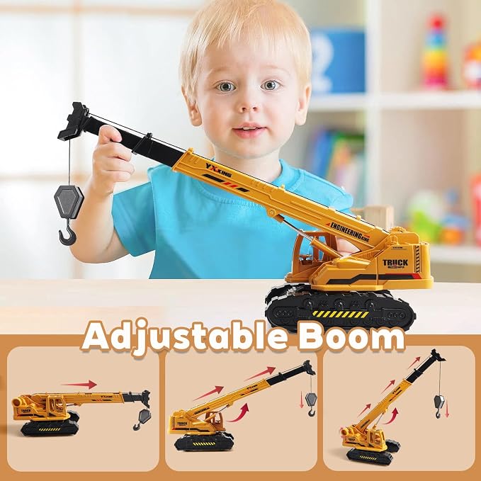 Metal ABS Crane Toy, Diecast Construction Vehicle with Movable Boom and Hook, Construction Toy Truck for Kids Boys Age 3+ Christmas Birthday Gift
