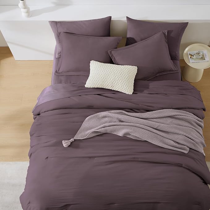 WRENSONGE King Comforter Set, 7 Pieces Artic Plum Soft Bed in a Bag King with Fitted Sheet, Flat Sheet, 2 Pillow Shams, and 2 Pillowcases- Warm Bedding Set for All Season