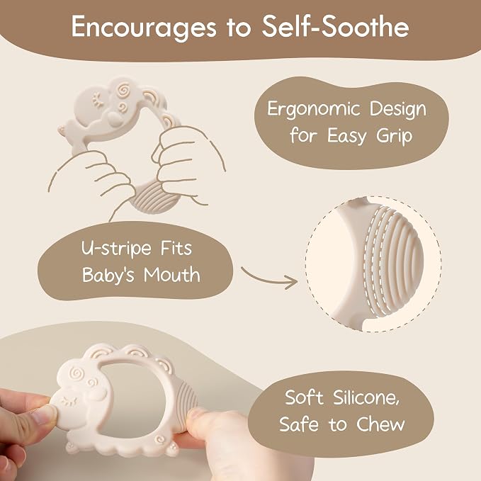 Moonkie Teething Toy, Safe & Easy to Hold BPA Free Silicone Baby Soothing Teethers, Prevent Finger Sucking Teether Toys Best for Babies 0-6 6-12 Months (Sheep Shifting Sand)