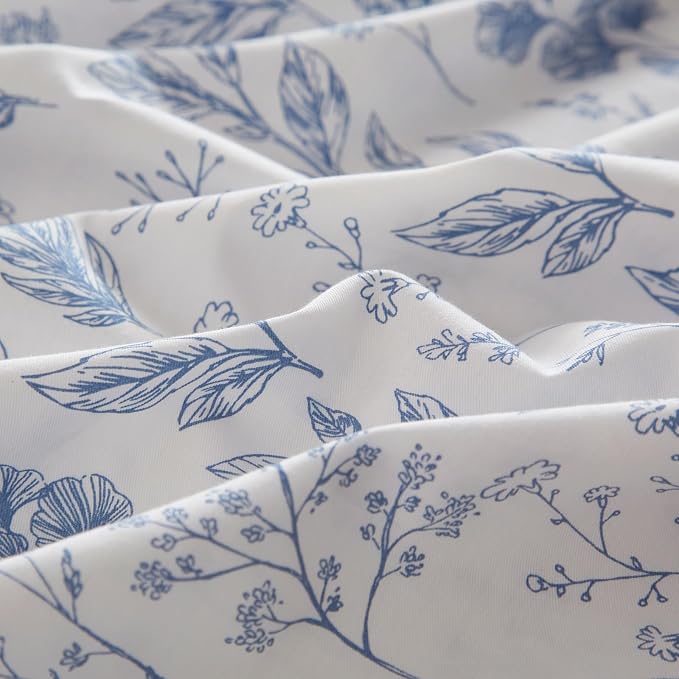 Queen Comforter Set White Blue Floral Bedding Comforter Set Queen Vintage Style Garden Floral Comforter Set for Girls Botanical Flower Comforter Set for All Seasons 1 Boho Comforter with 2 Pillowcases