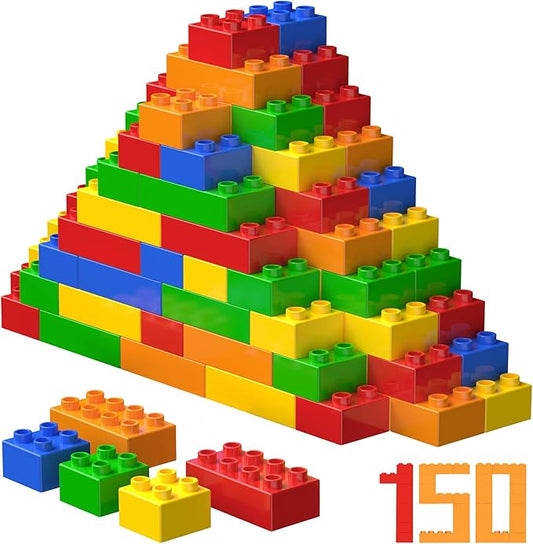 150 Pcs Jumbo Building Blocks Set for Toddlers (100 Square & 50 Rectangle) | Compatible Big Construction Bricks in 5 Colors | Kids Ages 3+ STEM Toy
