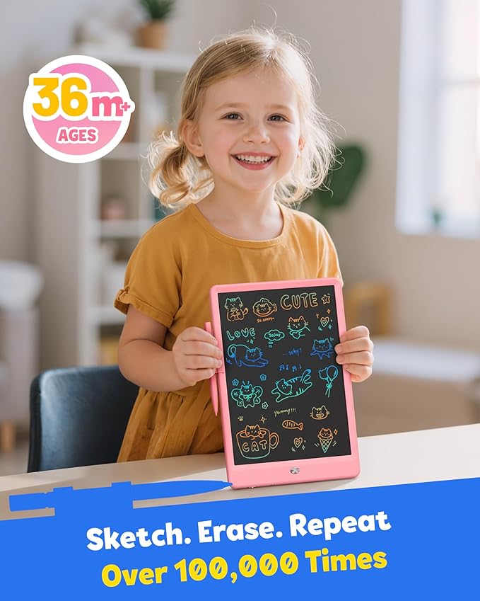 TEKFUN LCD Writing Tablet for Kids, 10-inch Coloring Drawing Pad, Mess Free Doodle Board, Christmas Gifts for Girls and Toddlers, Toys for 3 4 5 6 7 8 Year Old Boys (Pink) (Pack of 2)