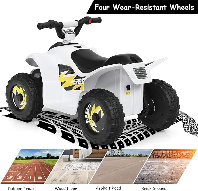 Costzon Kids ATV, 6V Battery Powered Electric Quad, Forward/Reverse Switch, Rear Wheeler Motorized Ride On Mini Vehicle Car for Toddlers Boys Girls, Ride on ATV (White)