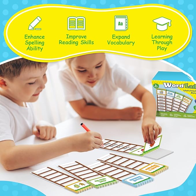 Sight Words Flash Cards Kindergarten, 30 Word Ladder Flip Books for Kids, Phonics Word Family Build Book, Reading & Spelling Games, Preschool Learning Activities, Homeschool & Classroom