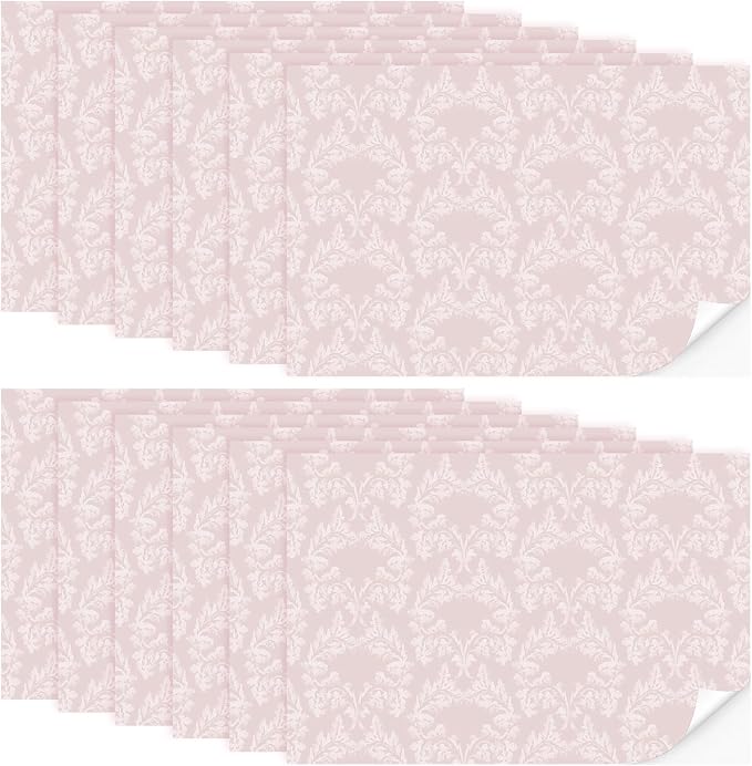 Flutesan 12 Pcs Miniature Dollhouse Wallpaper and Flooring Peel and Stick Mini DIY Self Adhesive Dollhouse Accessories 8.27 x 11.69 Inch (Vintage Pink)