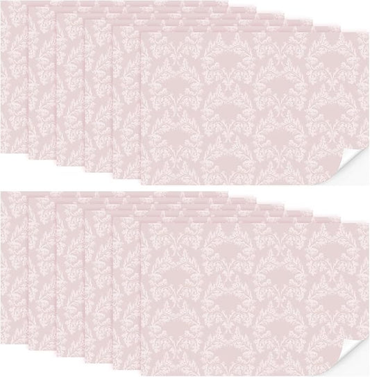 Flutesan 12 Pcs Miniature Dollhouse Wallpaper and Flooring Peel and Stick Mini DIY Self Adhesive Dollhouse Accessories 8.27 x 11.69 Inch (Vintage Pink)