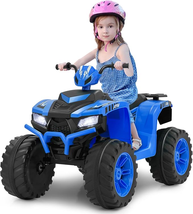 Costzon Kids ATV, 24V Four Wheeler Quad Ride on Car w/Forward/Backward, 2 Speeds, Wireless Connection, Music, Radio, LED Lights, Electric Vehicle Toddler 4 Wheeler for Kids, Boys & Girls 3-8 (Blue)