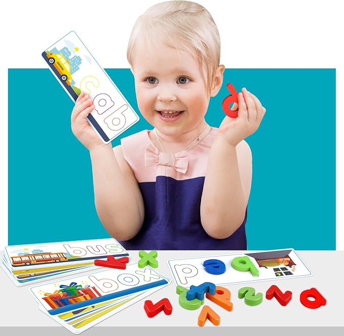 Learning Educational Toys for 3 4 5 6 Years Old Boys Girls, See & Spell Matching Letter Game with Alphabet Cards for Kids, Preschool CVC Word Builders Toy, Christmas Birthday Gifts for Age 3-4 4-6