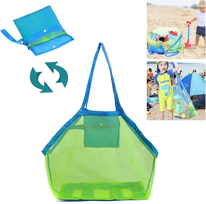 Mesh Beach Sand Toy Bags, Extra Large, Foldable Totes Shell Storage Bag Quick Dry Net Tote for Kids ,Away from Sand Pool Supplies Storage Picnic Backpack