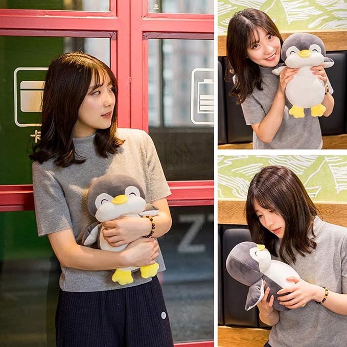 Stuffed Penguin Animal Plush Toy 12 Inch Gray Animal Stuffed Plushies Super Soft Cute Cuddly Pillow Cushion Stuff Dolls Birthday Gifts for Children Kids Boys Girls Room Decor Bedtime, 12Inches