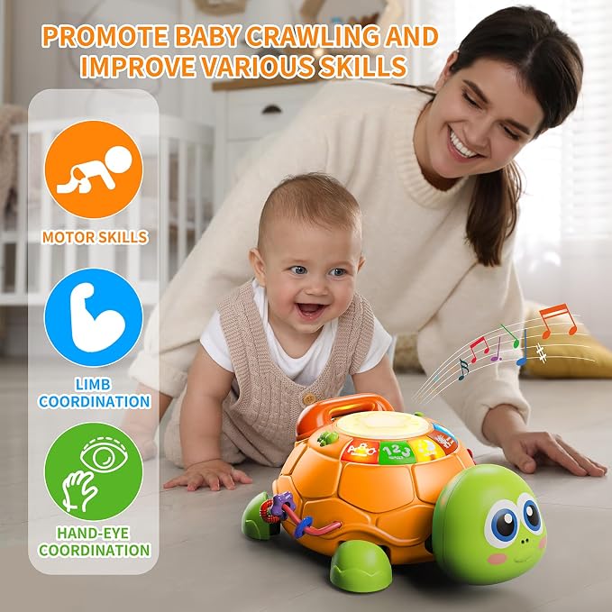 Letapapa Baby Toys 6 to 12 Months, Musical Turtle Baby Toys for 12-18 Months, Crawling Toy with Light & Sound, Educational Toy Birthday Gift for Baby Infant 3-6 7 8 9 10 Months 1 Year Old Toddlers