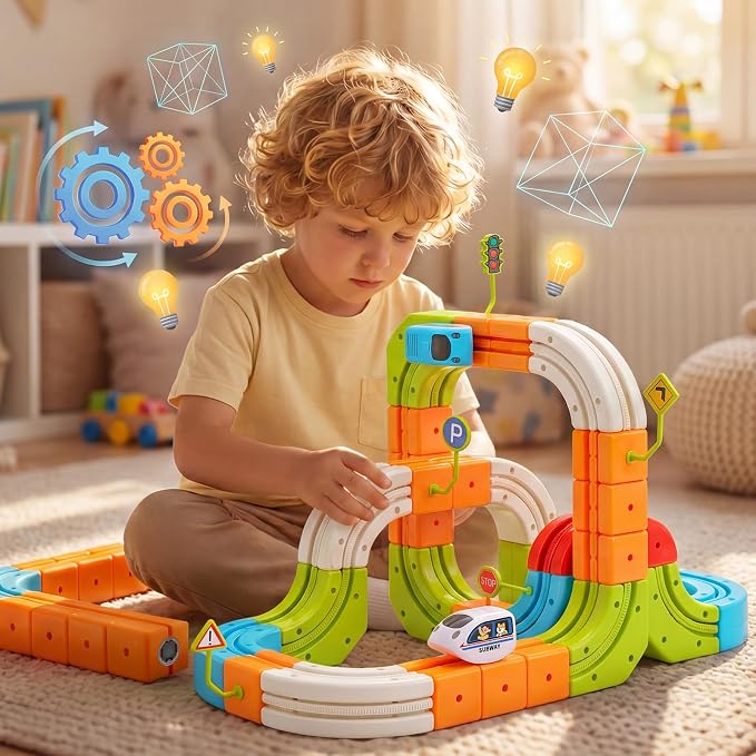 Hot Bee Electric Magnetic Train Set for Kids, Gravity-Defying 3D STEM Toy Train Track for Toddlers, Building Train Toys, Magic Tracks Toy Birthday Gifts for 3 4 5 6 7 8+ Year Old Boys Girls (93 Pcs)