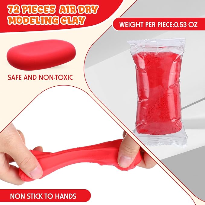 VioraWhite 72 Pcs 38oz Air Dry Clay Bulk Modeling Ultra Lightweight Foam Modeling Clay for Kids Adults DIY Gifts Party Arts Crafts and School Project Supplies(Red)