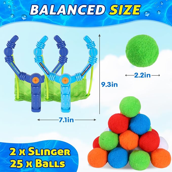 Reusable Water Balloons Set For Kids, 2 PCS Slingshot Launcher With 25 PCS Soft Balls, Outdoor Summer Water Toys For Pool Beach Backyard Water Game Fun, Birthday Party Gift For Boys Girls