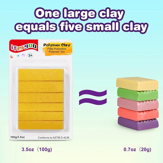 ifergoo Polymer Clay, 100g Modeling Oven Baked Model Clay for Sculpting, DIY, Artistic Creation & School Projects, Great for Kids and Adult (Golden)