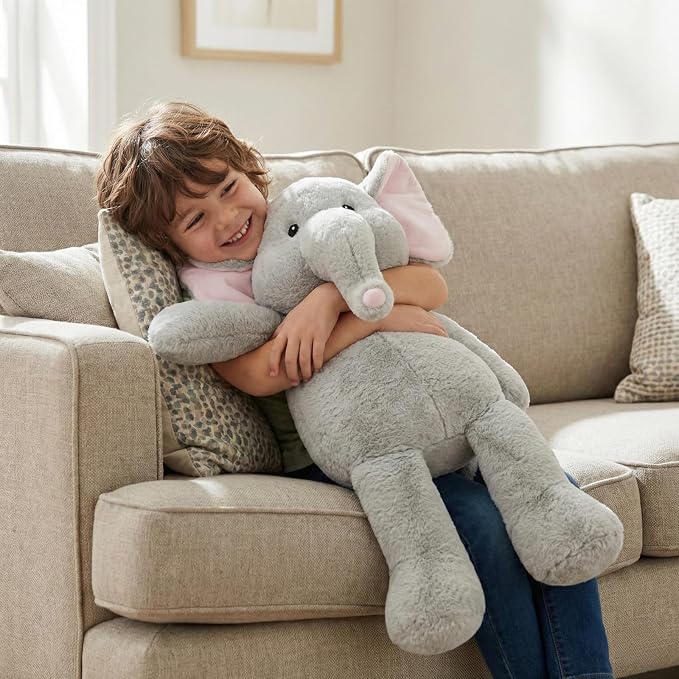 WEIGEDU Dressable Stuffed Animal Fits 3-6M Toddler Clothes, 24.4" Large Plush Toy with Long Limbs for Pretend Play, Soft Huggable Companion - Elephant