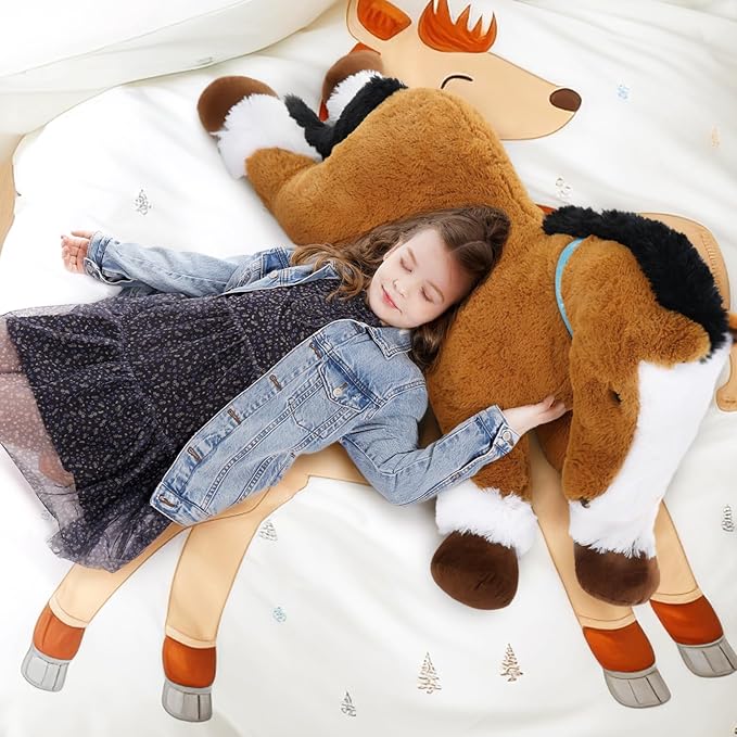 Tezituor 47 Inch Darkbrown Horse Stuffed Animal, 4ft Giant Realistic Stuffed Pony Plush Toy, Ride-On Horse Plush Body Pillow for Girls, Boys & Horse Lovers Christmas Party Gift