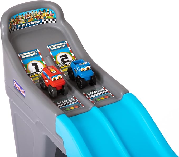 Simplay3 Fast Track Downhill Raceway, Dual Racetrack for Kids Cars for Toddlers, 2 Toy Race Cars Included, Made in USA