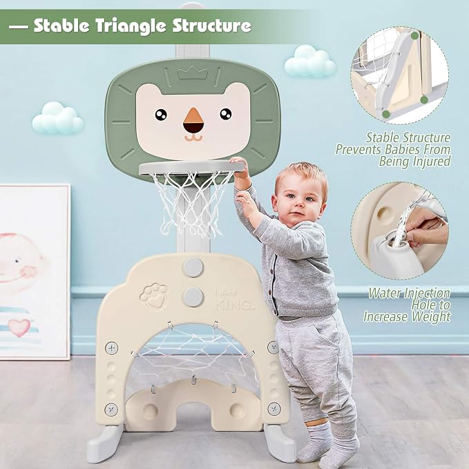 Costzon Kids Basketball Hoop, Toddler Sports Activity Center w/ 5 Adjustable Height Levels, Basketball Soccer Golf Game Set, Indoor Outdoor Basketball Hoop Set Gift for Baby Infant