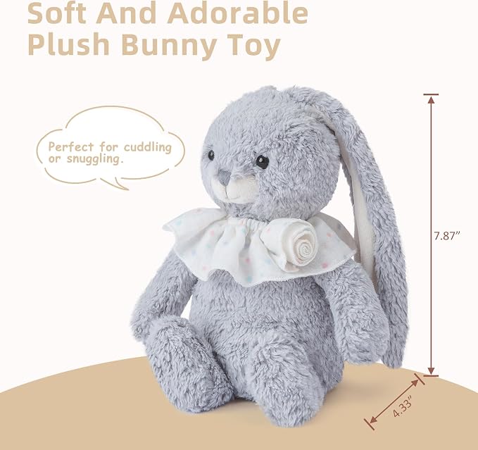 Bunny Stuffed Animal Soft Rabbit Cuddly Toy 8'' Long - Eared Plush Bunny with Ruffled Collar Plush Toys for Babies and Toddlers