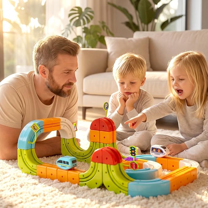 Hot Bee Electric Magnetic Train Set for Kids, Gravity-Defying 3D STEM Toy Train Track for Toddlers, Building Train Toys, Magic Tracks Toy Birthday Gifts for 3 4 5 6 7 8+ Year Old Boys Girls (93 Pcs)