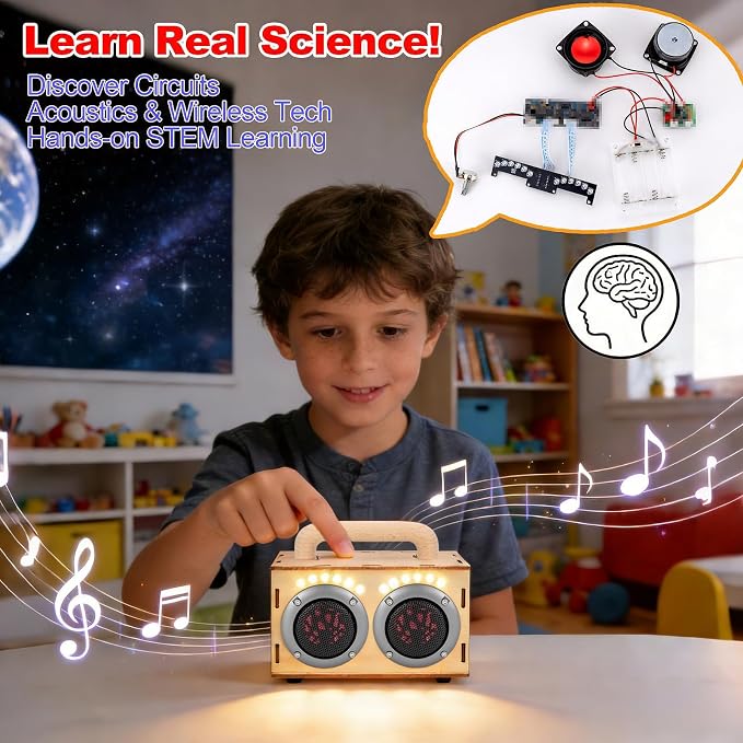 STEM Projects Kit for Kids & Adults Age 8-12 Build Your Own Wood Bluetooth Speaker DIY Science Experiment Electronics Kit for Boys & Girls 8-13 9 10 14 16, Birthday & Graduation Gift