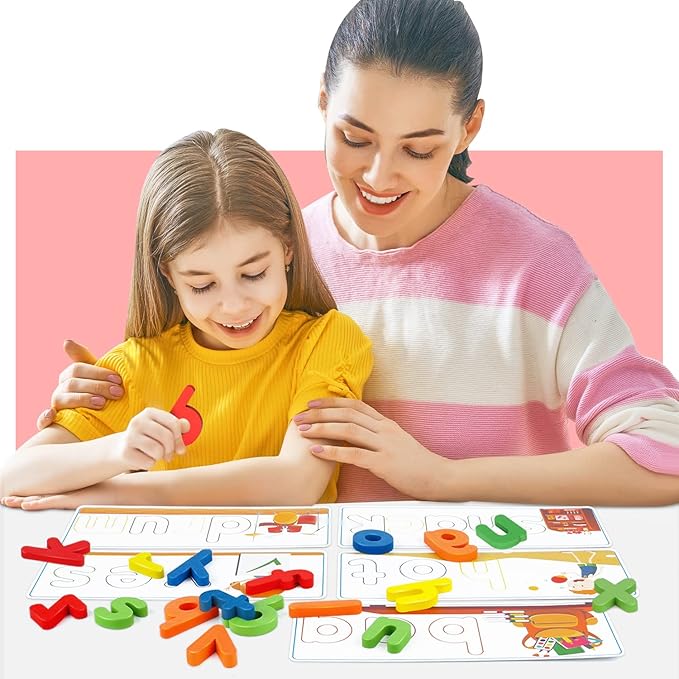 Learning Educational Toys for 3 4 5 6 Years Old Boys Girls, See & Spell Matching Letter Game with Alphabet Cards for Kids, Preschool CVC Word Builders Toy, Christmas Birthday Gifts for Age 3-4 4-6