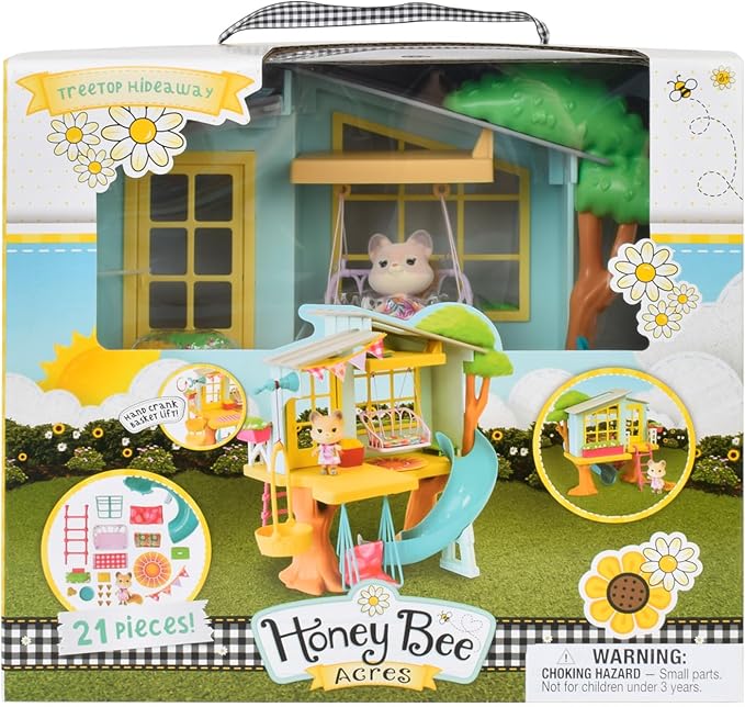 Honey Bee Acres Interactive 2 Story Tree House Playset with Exclusive Squirrel Poseable Figure Includes 21 Pieces