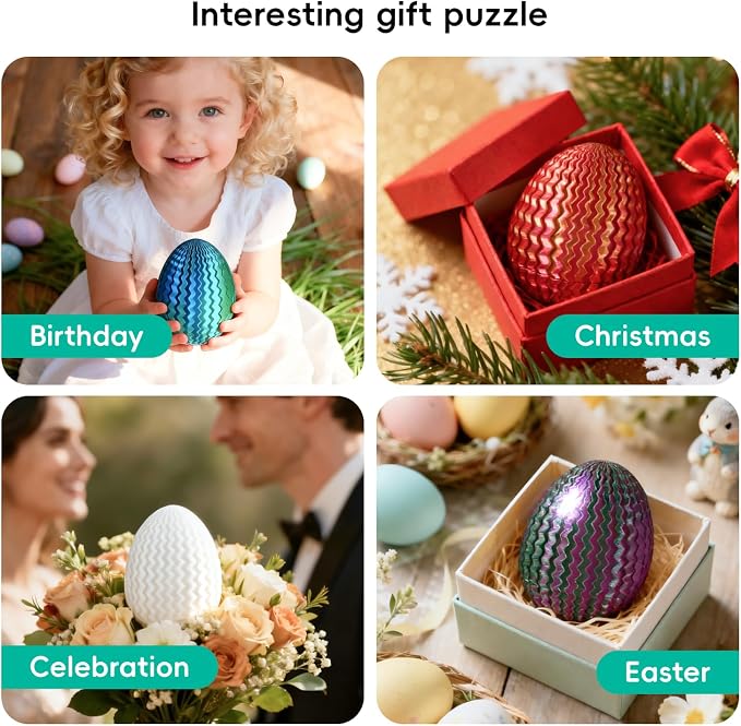 Money Puzzle Box for Cash Gift Card Holder - Reusable Secret Safe with 4 Unique Maze Egg Designs, 3D Printed Brain Teaser Game for Teens Adults, Easter Birthday Christmas Stocking Stuffer (Rainbow)