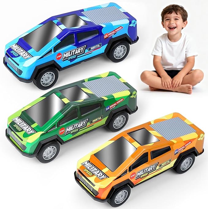 7.1 Inch Monster Truck Kid Toys Set ,Push and Go Friction Power Pull Back Wind up Race Cars,Military Camouflage 1/32 Model Car 3 Pack, Toddlers 3 4 5 6 7 8 9 for Boys and Girls Party Toy Gift