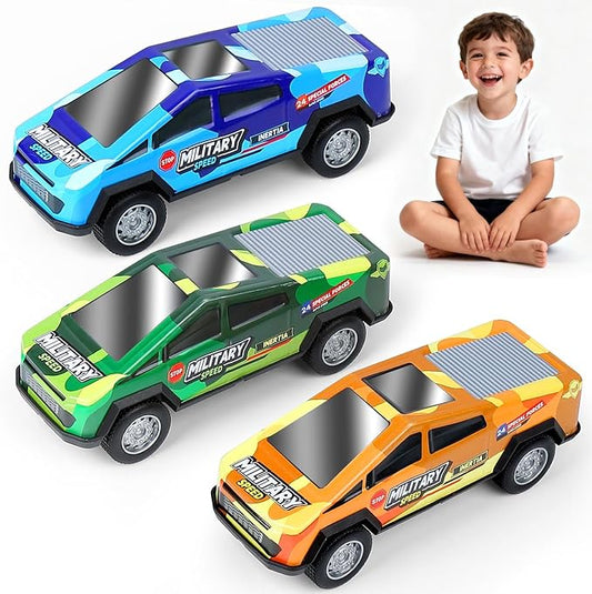7.1 Inch Monster Truck Kid Toys Set ,Push and Go Friction Power Pull Back Wind up Race Cars,Military Camouflage 1/32 Model Car 3 Pack, Toddlers 3 4 5 6 7 8 9 for Boys and Girls Party Toy Gift