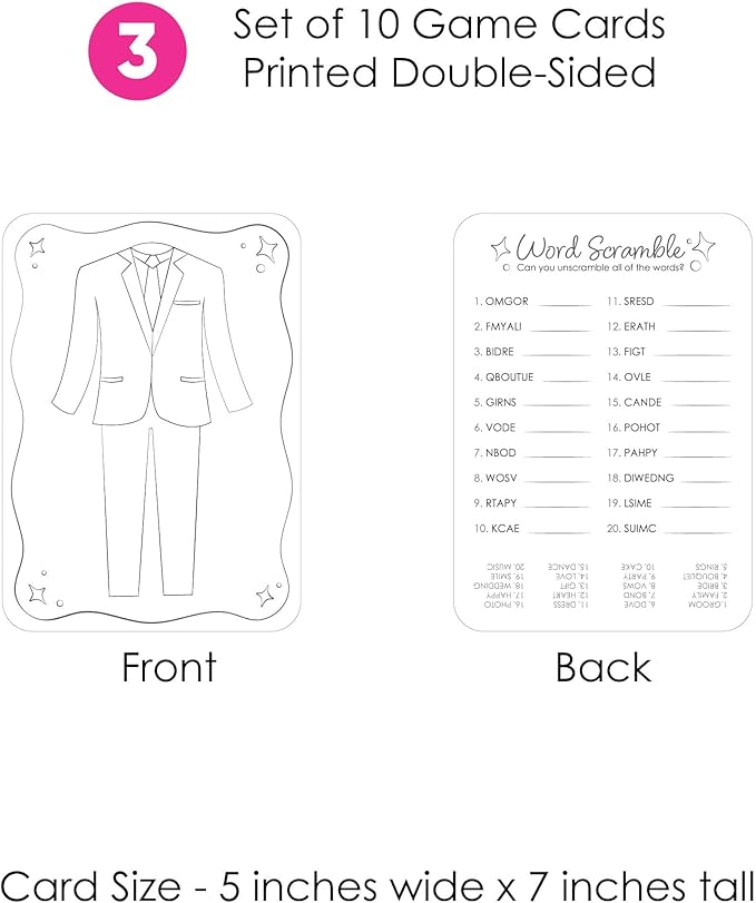 Big Dot of Happiness Wedding Kids Table Coloring Activity Cards, Wedding-Themed Games for Children, Double-Sided Gamerific Bundle - 40 Count
