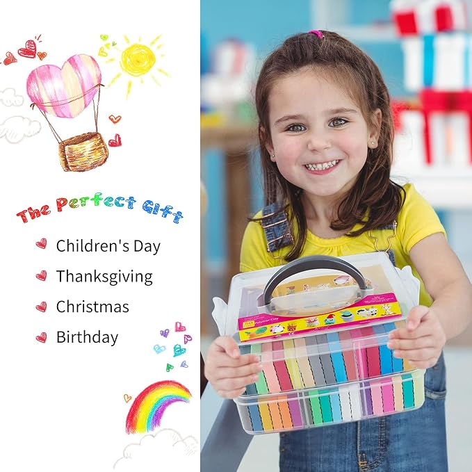 Cyajm 50 Colors Polymer Clay, Non-Toxic Oven Bake Modeling Clay Kit, Soft Molding Craft Clay for Kids Parent-Child DIY, Students School Art Class, Blogger Jewelry Making & Home Decoration