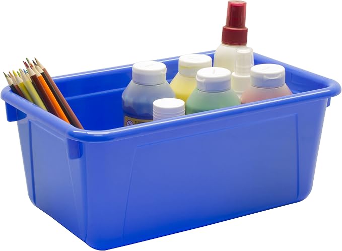 Storex Small Cubby Bins – Plastic Storage Containers for Classroom, 12.2 x 7.8 x 5.1 inches, Class Blue, 5-Pack (62416A05C)