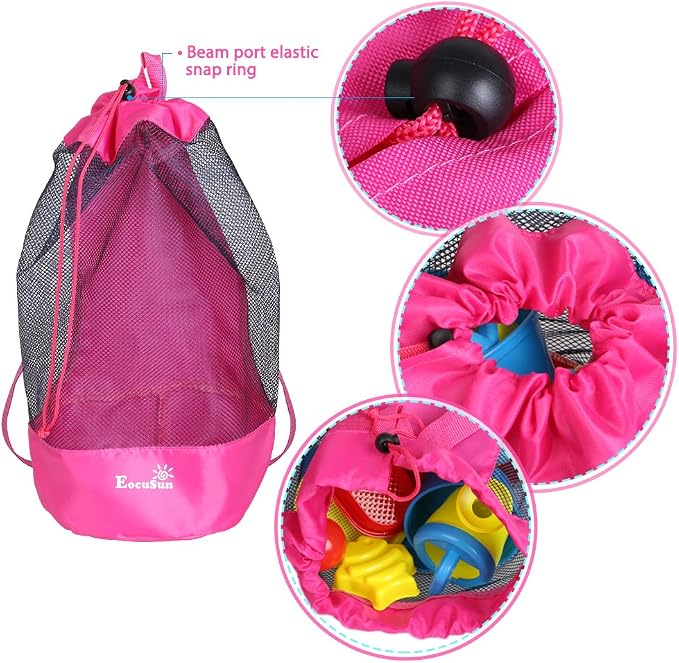 EocuSun Large Mesh Beach Bag Tote Durable Sand Away Drawstring Beach Backpack Swim and Pool Toys Balls Storage Bags Packs, Stay Away from Sand and Water, Toy Not Included