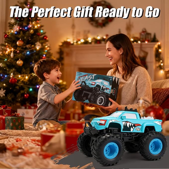 Remote Control Car, 1:24 Scale All Terrain Monster Truck Toys with LED Lights, 2.4 Ghz Off-Road Remote Control Monster Trucks for Boys 4-7, Gift for Kids 8 9 10 11 12
