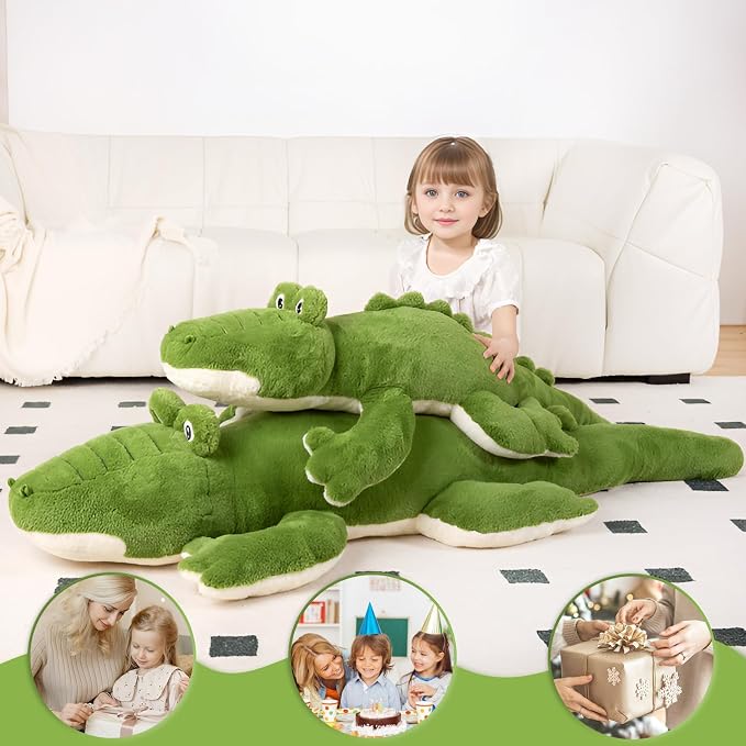 FFxiong 48 inch Green Large Alligator Stuffed Animal Long Body Pillow 4 ft Cute Giant Crocodile Plush Toy Gift for Kids Girl Boy Birthday Valentines