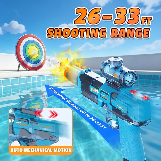 6pcs Electric Water Gun for Kids Adults, Auto Squirt Gun with Flashing Muzzle, 26FT Range, Leak-Proof Rechargeable Water Blaster for Summer Pool Beach Water Fights (3 Black+3Blue)