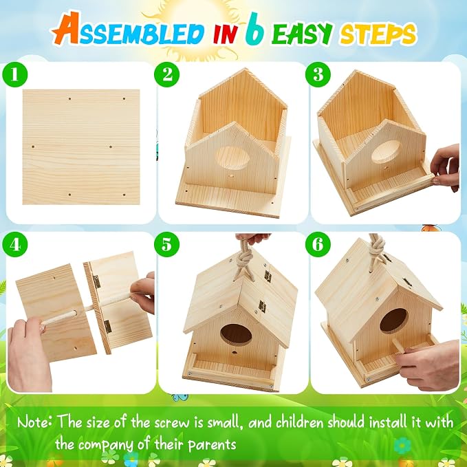 Liliful 4 Pack Birdhouse Crafts for Kids, Wooden Creative DIY Bird House Kits Arts and Crafts Set for Kids and Adults, Spring Birthday Gifts for Toddlers Ages (Playful Style)