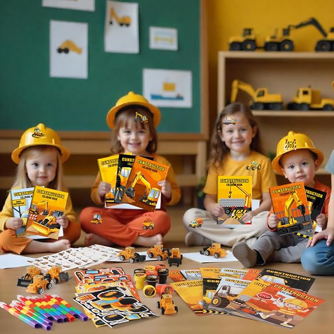 BenLouis 168Pcs Construction Party Favors Excavator Theme Coloring Books Crayons Sticker Set Bulk for Kids Construction Birthday Goodie Bag Stuffer Classroom Gifts Rewards Craft Pinata Fillers