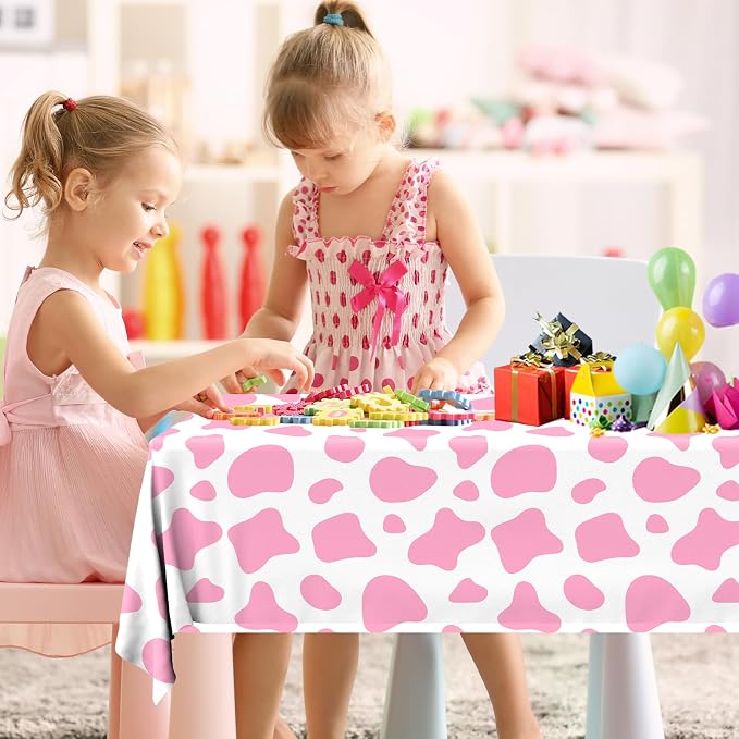 Cow Print Tablecloth,Highland Cow Party Decorations 3PCS Plastic Pink Cow Print Table Cloths Disposable Cow Tablecloth for Farm Theme Birthday Party Decoration