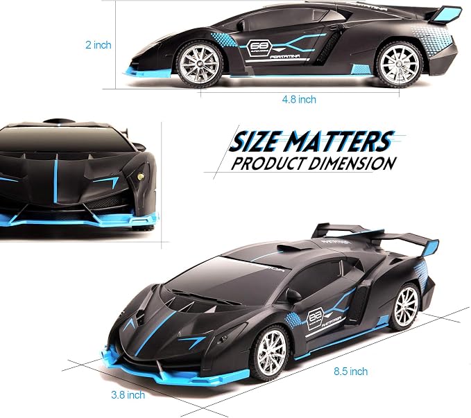 Remote Control Car for Boys Fast 1/18 Scale Rechargeable RC Vehicle Cars Toys Xmas Gifts for Kids High Speed with Headlights (Black Blue)