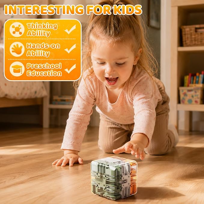 3D Rolling Ball Puzzle Maze Cube - 3x3 Color-Match Game, Solving Brain Teaser, Education Sensory Learn Birthday Gifts for Boys Girls Kids 3-5 5-8+ Year Old Adults