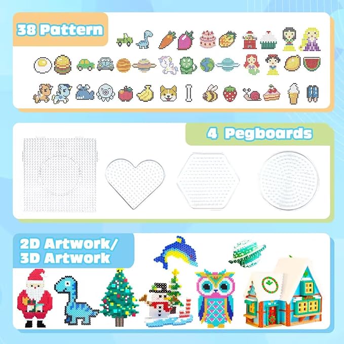 11000 Fuse Beads Kit - 20 Colors 5mm Bead Craft Set with Storage Box, Pegboard, Ironing Paper and Accessories, Arts and Crafts Kits for Kids Age 5+ Christmas Birthday DIY Craft Gift for Girls & Boys